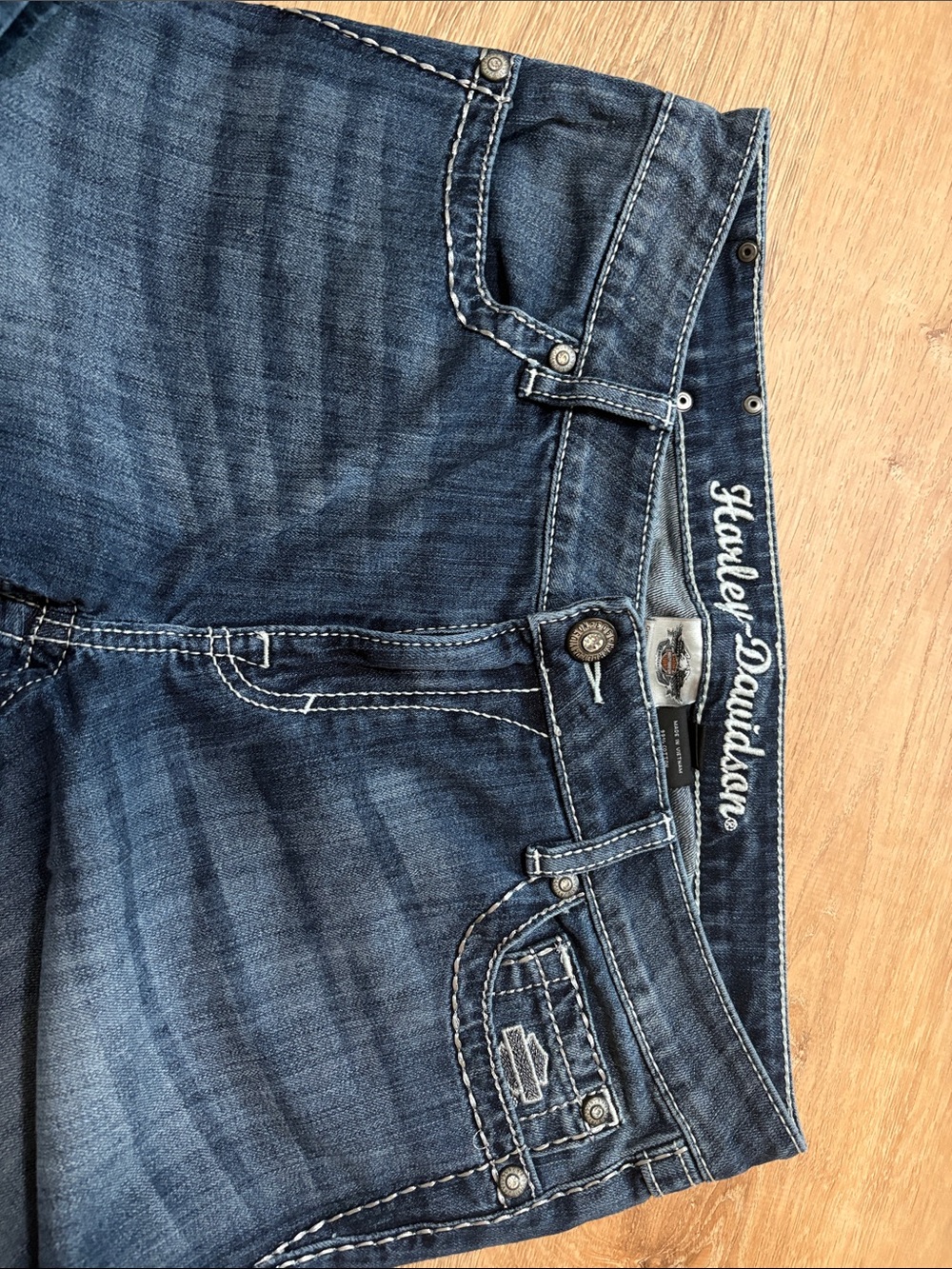 Harley-Davidson Dark Blue Boot Cut Jeans with Embroidered Wing Pocket 12 - Picture 5 of 6